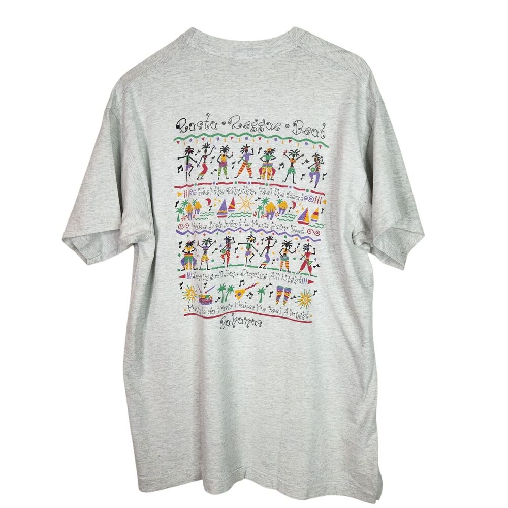 Vtg Bahamas‎ Shirt Mens XL Gray Single Stitch Fruit of the Loom Reggae Rasta 90s